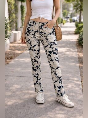 7 For All Mankind Floral Print Skinny Jeans Whimsical Spring Garden Chic